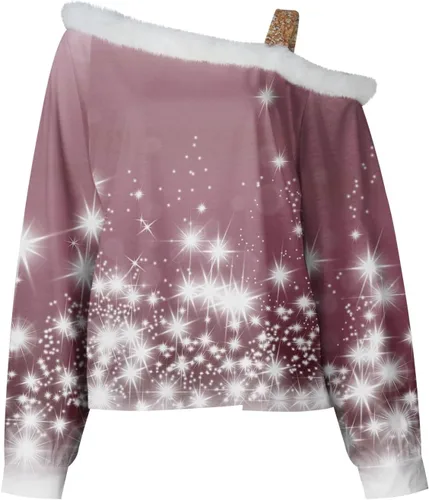 Vista 3 de GIANTHONG Sudadera de Navidad para mujer, estilo casual, cuello de piel, ropa de invierno, camisas de manga larga, blusas tipo túnica