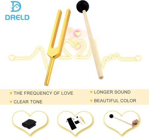 Vista 4 de Diapasón de 528 Hz para curación, chakra, terapia de sonido, instrumento musical Oro