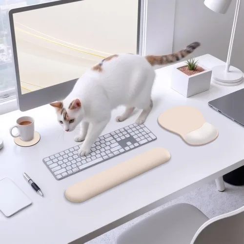 Vista 2 de Alfombrilla de mouse de 3 piezas con soporte de muñeca, reposamuñecas de teclado ergonómico de gel y alfombrilla para mouse con soporte para muñeca