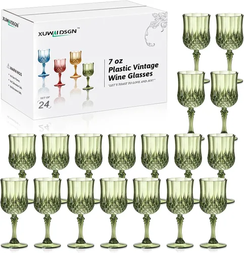 Vista 12 de XUWAIDSGN 16 Piezas Copas de Vino Vintage de Plástico de 7oz Vasos para Beber Irrompibles Cristalería para Bodas Copas de Agua de Cristal
