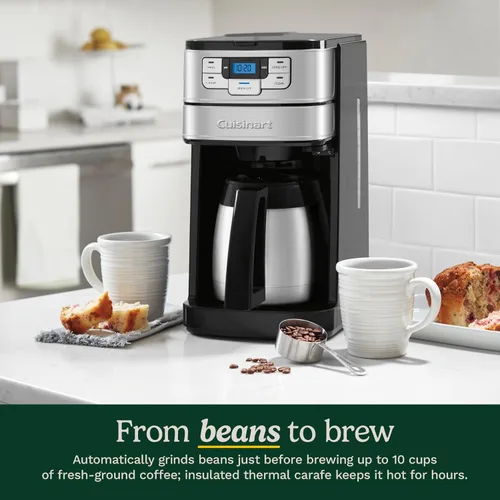 Vista 3 de Cafetera automática de molienda y preparación Cuisinart de 10 tazas con molinillo de cuchillas, máquina de café programable con jarra de vidrio