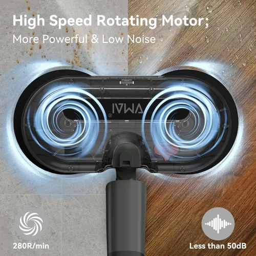 Vista 6 de Trapeador eléctrico inalámbrico, limpiador de piso eléctrico con rociador de agua y faros LED, hasta 60 minutos de duración, potente trapeador