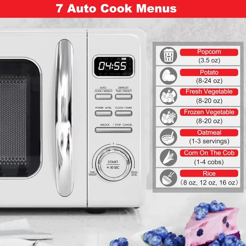 Vista 5 de Galanz GLCMKZ11WER10 - Horno microondas retro para encimera con cocción y recalentamiento automático, descongelación, funciones de inicio rápido