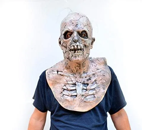 Vista 3 de Máscara de látex de esqueleto zombi y calavera de Halloween con diseño de Walking Dead