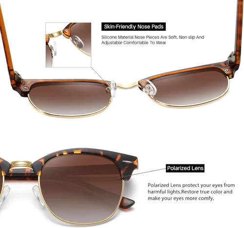 Vista 7 de MEETSUN Lentes de sol polarizados retro sin montura para mujeres y hombres, lentes de espejo de moda, para conducción, paquete de 3