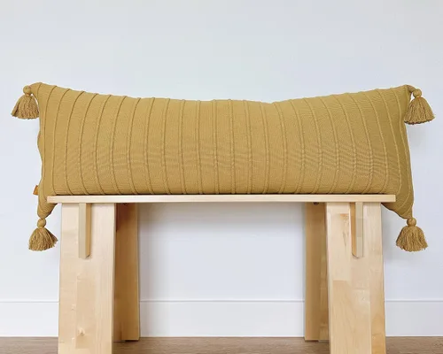 Vista 6 de Baked Clay - Funda de almohada lumbar acanalada, 14 x 36 pulgadas, tejido de algodón con borlas, acento acogedor para cama, sofá o banco de entrada