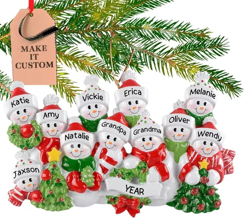 Vista 11 de Adorno personalizado para pareja 2025 Personalización gratuita las 24 horas Adornos de Navidad de muñeco de nieve grabados con láser para árbol