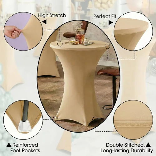 Vista 3 de Mantel para mesa de cóctel, paquete de 2 manteles de cóctel ajustables de elastano, manteles redondos elásticos para bar, boda, fiesta, banquete