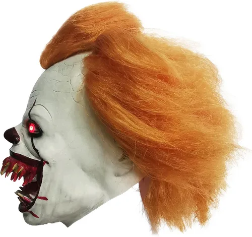 Vista 3 de Halloween Scary payaso máscara de látex capítulo dos ojos LED película de terror cabeza completa Cosplay traje fiesta de mascarada Prop
