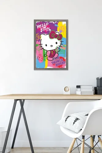 Vista 6 de Trends International Hello Kitty: Póster de pared de arte pop 23, 22.4 pulgadas de largo x 14.7 W, versión enmarcada de madera de granero