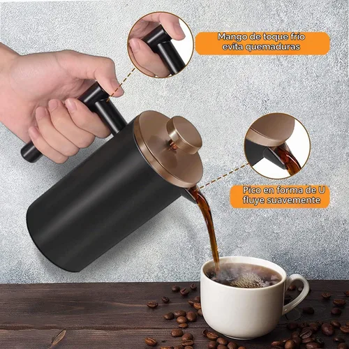 Vista 3 de Prensa Francesa Pequeña 350ml Negra, Prensa Francesa de Acero Inoxidable con Pared Doble Aislada para Viaje y Camping, Cafetera de Café Colado