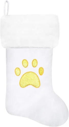 Vista 26 de Calcetines de Navidad bordados de 20 pulgadas con monograma, terciopelo negro con puño de felpa blanca supersuave, adornos clásicos para decoración