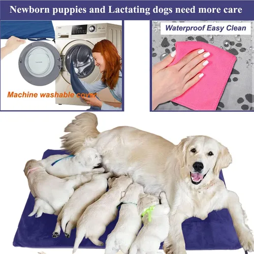 Vista 3 de Almohadilla térmica para mascotas para perros y gatos grandes, cama térmica impermeable de 34 x 21 pulgadas con cable resistente a
