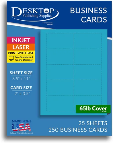 Vista 6 de 250 tarjetas de visita azul brillante de 3.5 x 2 pulgadas, hojas de papel de tarjetas de visita en blanco de colores imprimibles, tarjetas de visita