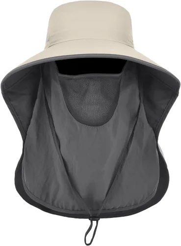 Vista 7 de LCZTN - Sombrero de protección solar de ala ancha, sombrero de pesca con solapa para cara y cuello, protección UPF 50+ Beige