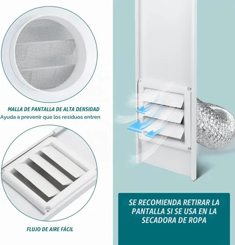 Vista 6 de Kit de ventilación para ventana de secadora Daisypower, kit de ventilación de ventana ajustable con cubierta de ventilación para exterior, campana