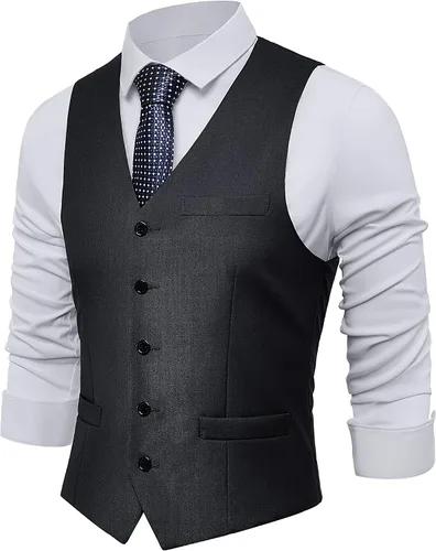 Vista 17 de BABEYOND Chaleco de traje para hombre, chaleco ajustado, chaleco de vestir de negocios para traje de esmoquin Rayas negras