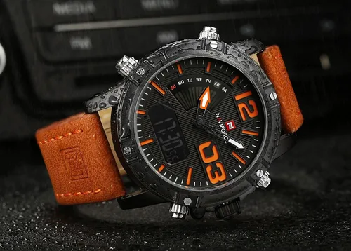 Vista 6 de Naviforce hombres moda deporte relojes hombres cuarzo analógico fecha reloj hombre cuero Militar impermeable reloj