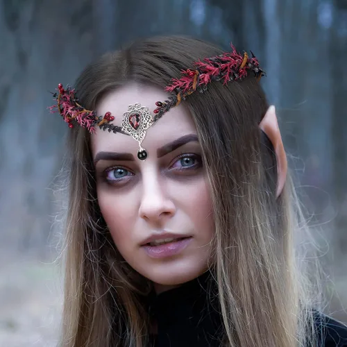 Vista 3 de MOSTORY Handmade Fairy Flower Headpiece Woodland Elf Crown Black Leaf Circlet Dark Forest Wreath for Women Girls Renaissance Halloween Cosplay