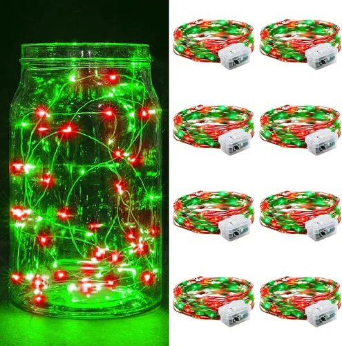 Vista 21 de Paquete de 6 luces de hadas a pilas con temporizador remoto, 8 modos de iluminación, 7 pies, 20 luces LED impermeables para Halloween, Navidad