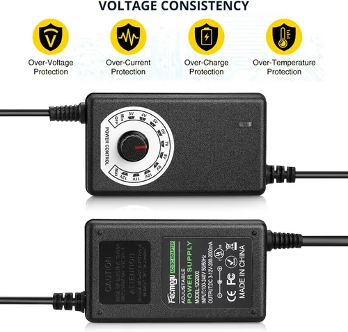 Vista 4 de Facmogu Fuente de alimentación ajustable de CA a CC, 100-240V AC a 3-12V DC 24W Adaptador de corriente Controlador de velocidad, Variable DC 3V 5V