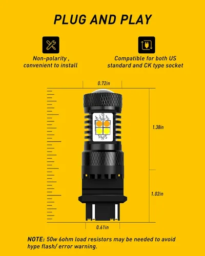 Vista 7 de AUXITO Bombillas LED Switchback de doble color blanco y ámbar 3157 3155 3457 4157 con proyector 3030 chipsets para luces direccionales de coche