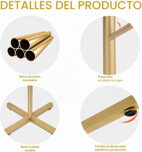 Vista 3 de Snaikor Perchero de metal, moderno perchero independiente, resistente soporte de árbol con base cruzada, percheros dorados, árbol de pasillo