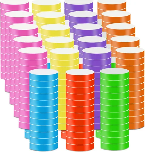 Vista 8 de Paquete de 1400 pulseras de papel para eventos, 7 colores impermeables de neón para fiestas, brazaletes de papel para identificación, muñequeras