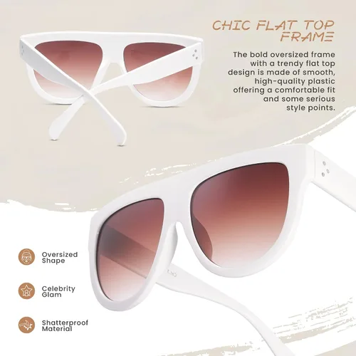 Vista 34 de Gafas de sol de gran tamaño con parte superior plana para mujer, diseño cuadrado grande, retro, gafas de sol