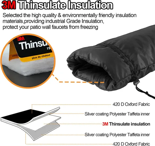 Vista 4 de Cubiertas XXL para grifos al aire libre para invierno, protector anticongelante de 3M Thinsulate para aspersores, 63.5 cm x 33 cm para grifos