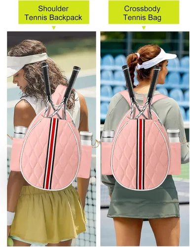 Vista 4 de Bolsas de tenis con capacidad para 2 raquetas para mujeres y hombres, mochila de tenis cruzada y bolsa de hombro para raqueta, bolsillo aislado
