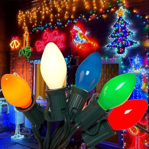 Vista 14 de C7 Luces de Navidad para Exteriores 25 Pies Luces de Cadena LED de Navidad con 27 Bombillas LED Multicolor (2 de Repuesto), Luces de Cadena