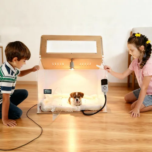 Vista 2 de Intelligence Pet House - Incubadora para cachorros con alfombrilla de calefacción, diseño totalmente transparente