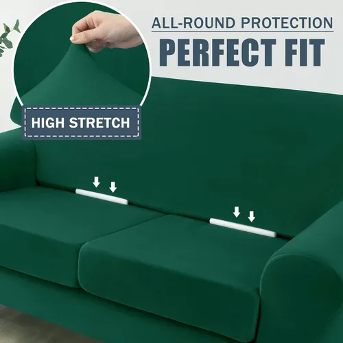 Vista 5 de CONRUSER Funda elástica para sofá de 4 piezas, terciopelo suave de gran tamaño para sofá de 3 cojines, protector grueso de muebles para mascotas