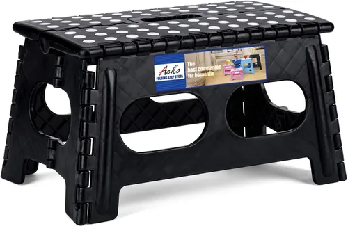 Vista 6 de ACSTEP Taburete plegable, incluye taburete extra ancho y resistente y soporte para la espalda, taburete plegable negro