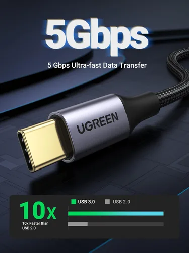 Vista 2 de UGREEN Cable USB a USB C 3.0 Cable USB C 3.0 de transferencia de datos de 5 Gbps tipo C, cable trenzado de nailon de carga rápida para Android