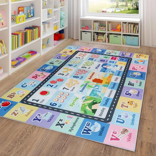 Vista 14 de Alfombra ABC infantil para sala de juegos, alfombra del alfabeto para el aula, alfombra lavable para habitación de bebé, sala de juegos, dormitorio