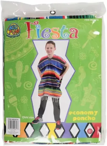 Vista 3 de Poncho tradicional de tamaño infantil, sin sombrero, los colores pueden variar