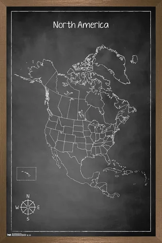 Vista 16 de Trends International Chalk Map - Póster de pared de América del Norte, 22.4 pulgadas de largo x 14.7 pulgadas, versión enmarcada de madera de granero