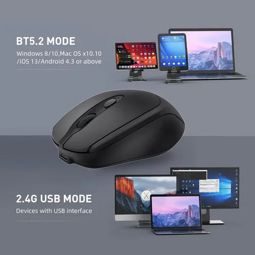 Vista 3 de Ratón inalámbrico Bluetooth USBC para Mac Book Pro/portátil/computadora, ratón inalámbrico silencioso recargable compatible con MacBook
