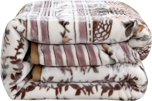 Vista 2 de Nestl Manta de Forro Polar de Terciopelo de 9 Libras Tamaño Queen - 2 Capas Pesada y Cálida Estilo Coreano - Raschel Impresa Reversible - Resistente