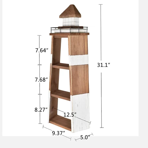 Vista 3 de K KILIPES Decoración de estante de faro de madera náutica, estante colgante para casa de luz colgante para playa, baño, sala de estar, decoración