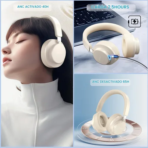 Vista 2 de Auriculares con Cancelación de Ruido Inalámbricos Bluetooth, Auriculares Bluetooth Sobre la Oreja con Micrófono, Auriculares Inalámbricos