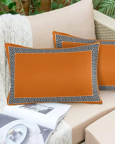 Vista 17 de Fundas de almohada modernas geométricas impermeables para exteriores, diseño abstracto de clave griega, color negro, blanco, fundas de cojín Beige