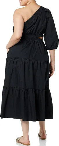 Vista 5 de The Drop Vestido midi escalonado con un hombro descubierto para mujer