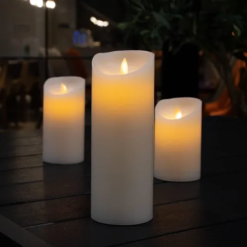 Vista 3 de Fire Tek - Vela de pilar sin llama de 3 x 8 pulgadas, 1 vela LED programable, llama bailarina, para el hogar, bodas y fiestas, vela blanca de pilar