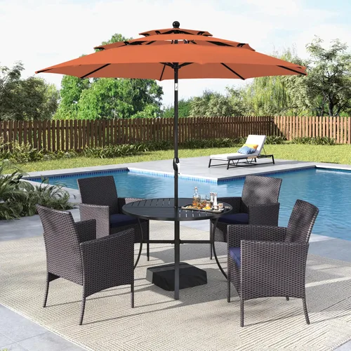 Vista 10 de MFSTUDIO Juego de comedor al aire libre para 4, juegos de comedor de 5 piezas, mesa de patio y sillas para 4 con paraguas, juego de muebles de Beige