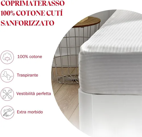 Vista 2 de Pikolin Home – Protector de colchón Ticking, 100% algodón, blanco, Lit 150 - 59.1 x 78.7 in