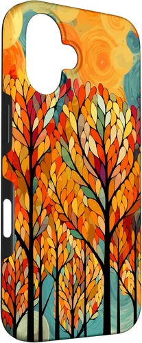 Vista 3 de iPhone 16 Otoño y coloridas hojas y árboles de otoño, funda temática de color de otoño