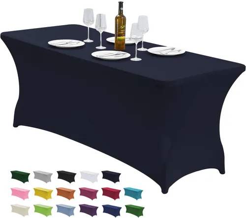 Vista 11 de CWK - Funda de mesa de elastano elástica impermeable de 4 pies para mesas rectangulares - Mantel elástico ajustable para mesas plegables, tela